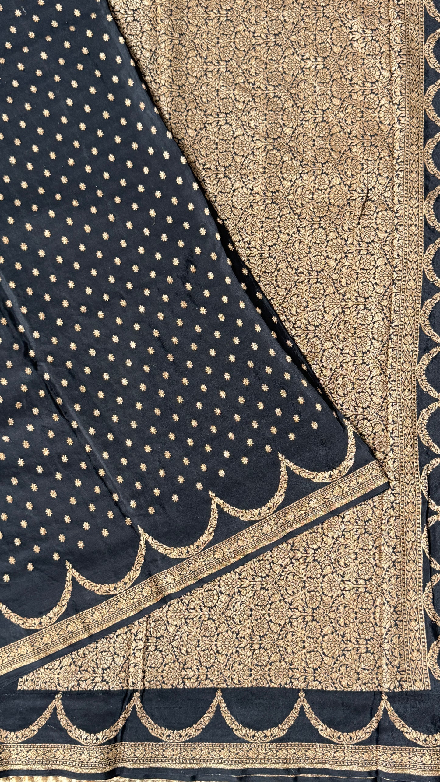 Pure Khaddi Georgette Crepe Silk Banarasi Saree – Black