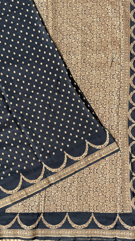 Pure Khaddi Georgette Crepe Silk Banarasi Saree – Black