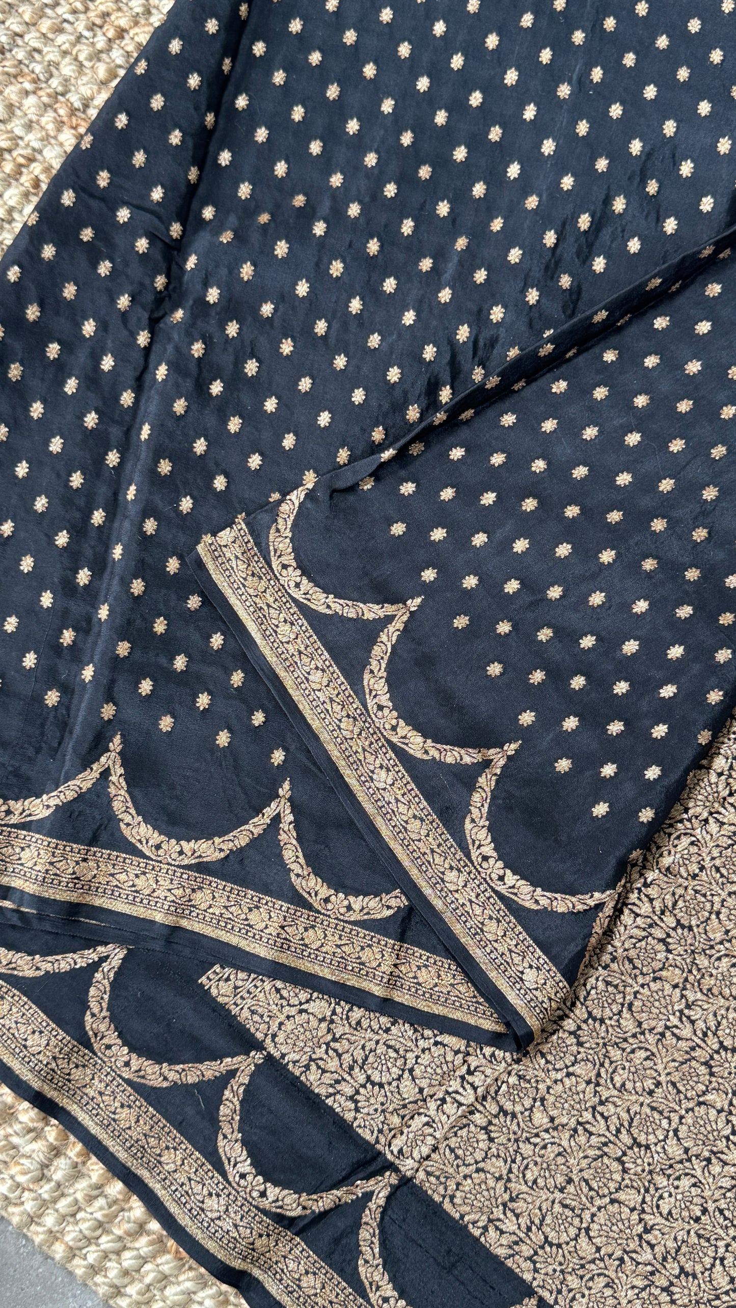 Pure Khaddi Georgette Crepe Silk Banarasi Saree – Black