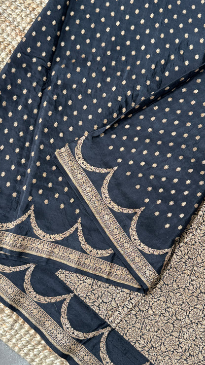 Pure Khaddi Georgette Crepe Silk Banarasi Saree – Black