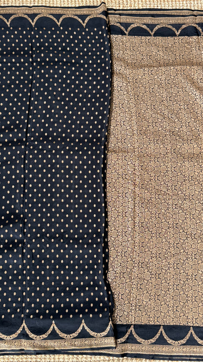 Pure Khaddi Georgette Crepe Silk Banarasi Saree – Black