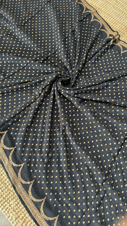 Pure Khaddi Georgette Crepe Silk Banarasi Saree – Black