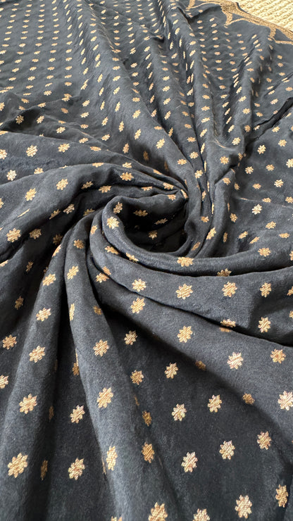 Pure Khaddi Georgette Crepe Silk Banarasi Saree – Black