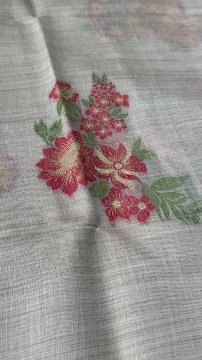 Pure Khadi Handloom Cotton Saree – Borderless Red with Orange & Red Floral Weave