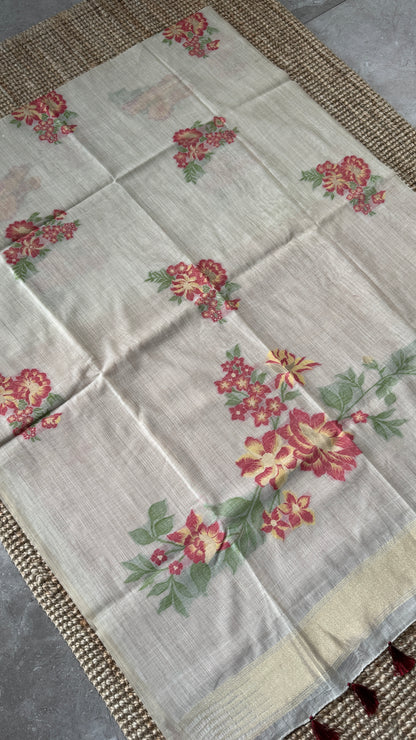 Pure Khadi Handloom Cotton Saree – Borderless Red with Orange & Red Floral Weave