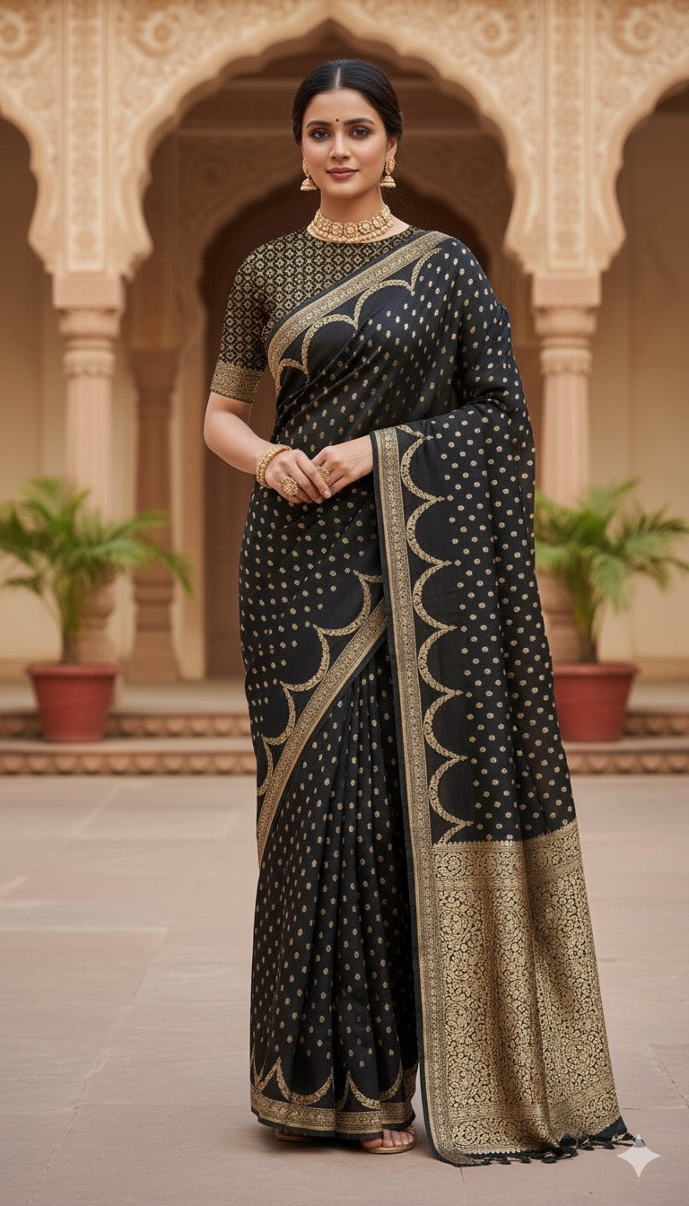 Pure Khaddi Georgette Crepe Silk Banarasi Saree – Black