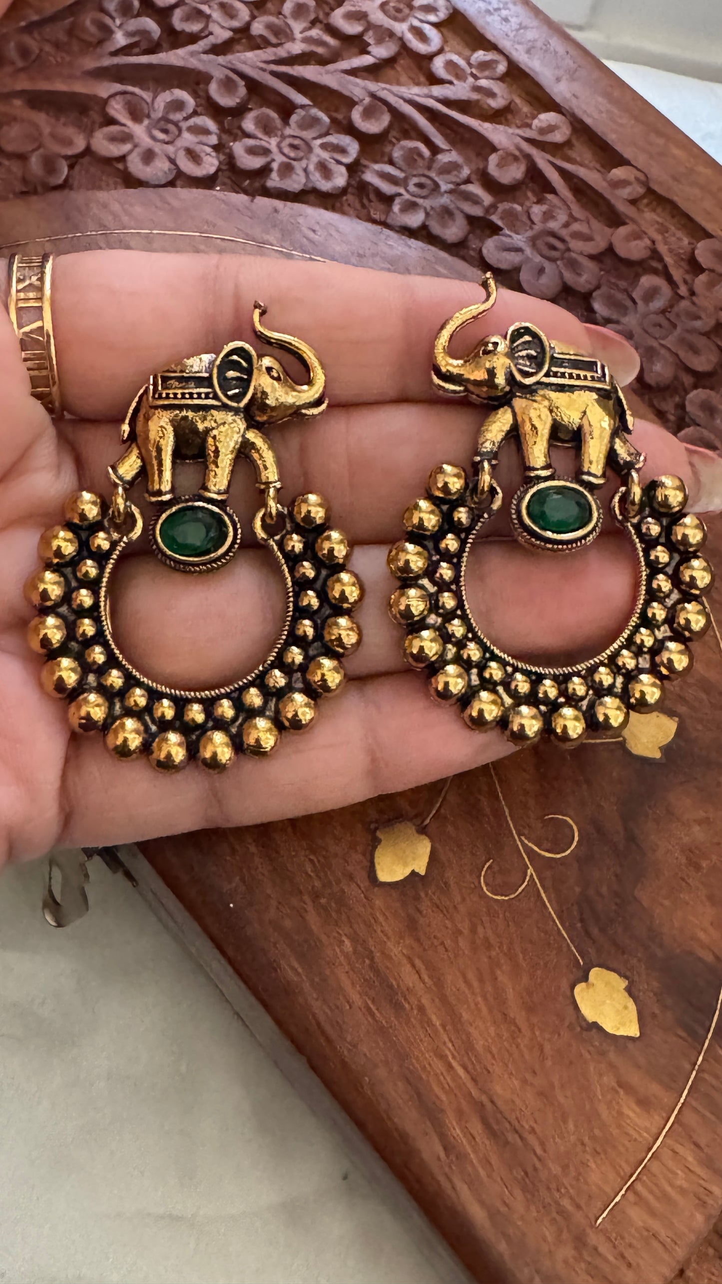 Gorgeous Designer Elephant Earring Set - Green Stone
