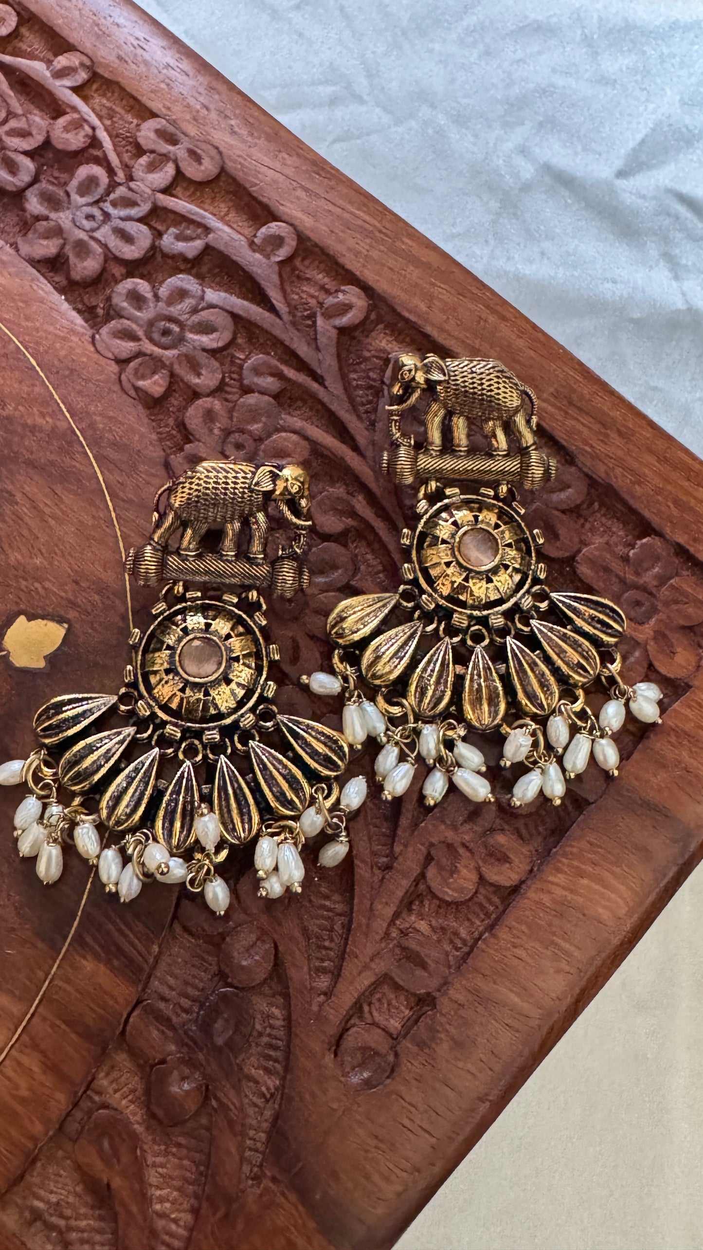 Gorgeous Designer Elephant Hangings Set - Blush Pink Stone with Rice pearls