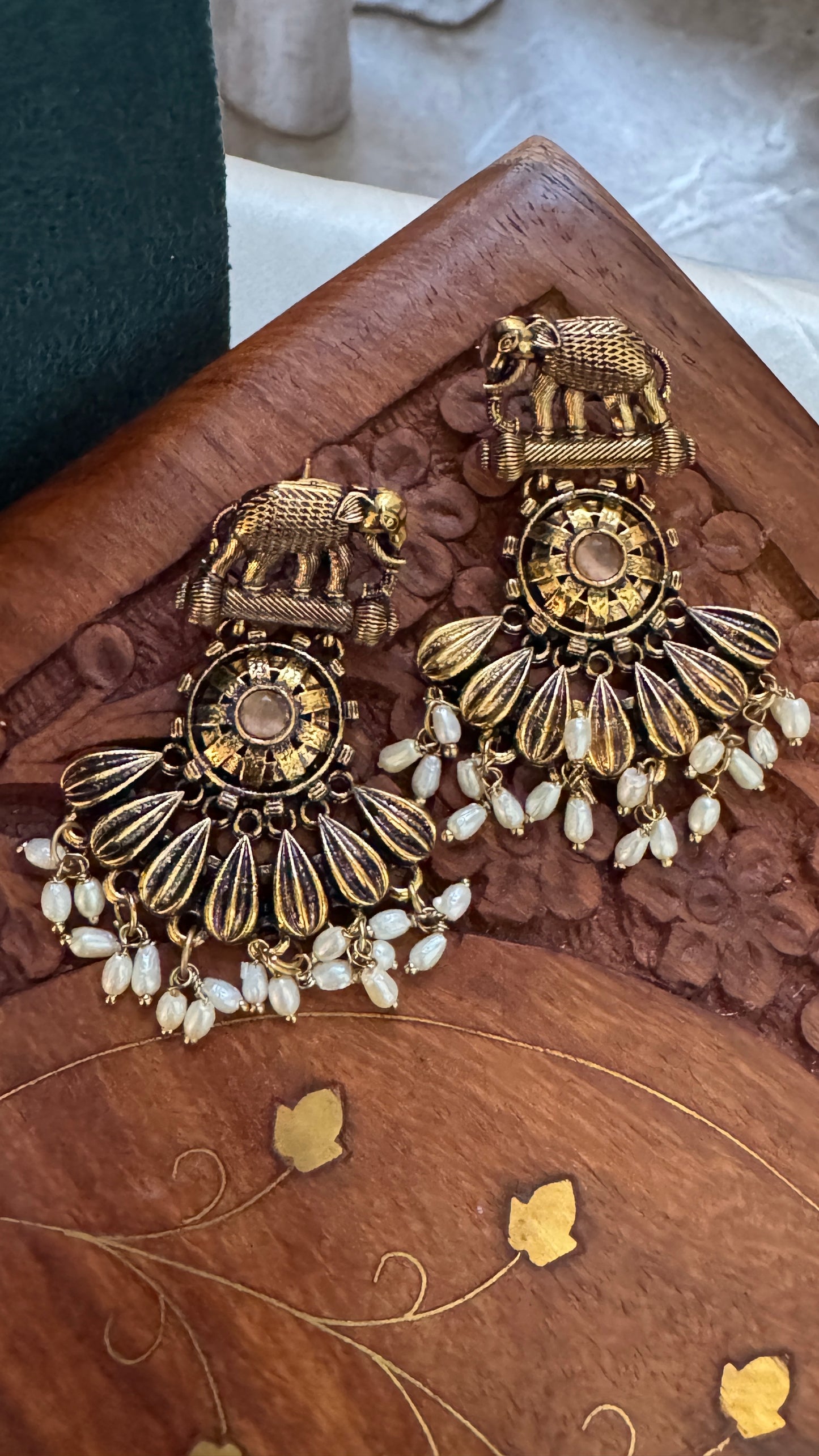 Gorgeous Designer Elephant Hangings Set - Blush Pink Stone with Rice pearls