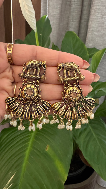 Gorgeous Designer Elephant Hangings Set - Blush Pink Stone with Rice pearls