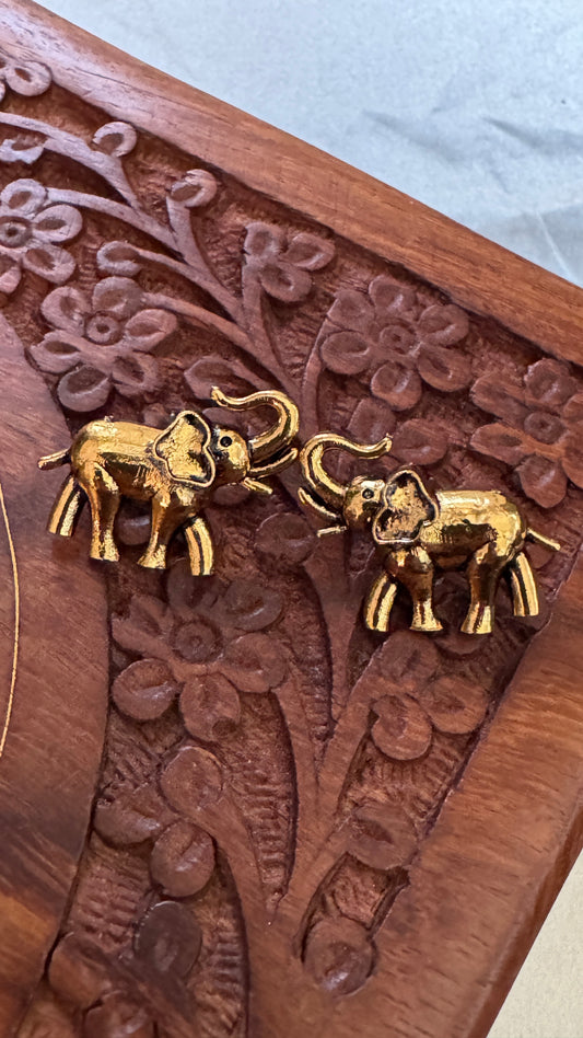 Antique Gold Plated Elephant Stud Earrings