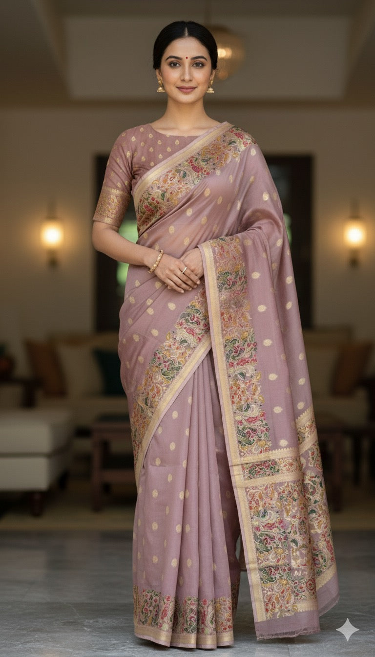 Soft Tissue Silk Saree – Elegant Light Pink with Intricate Weaving