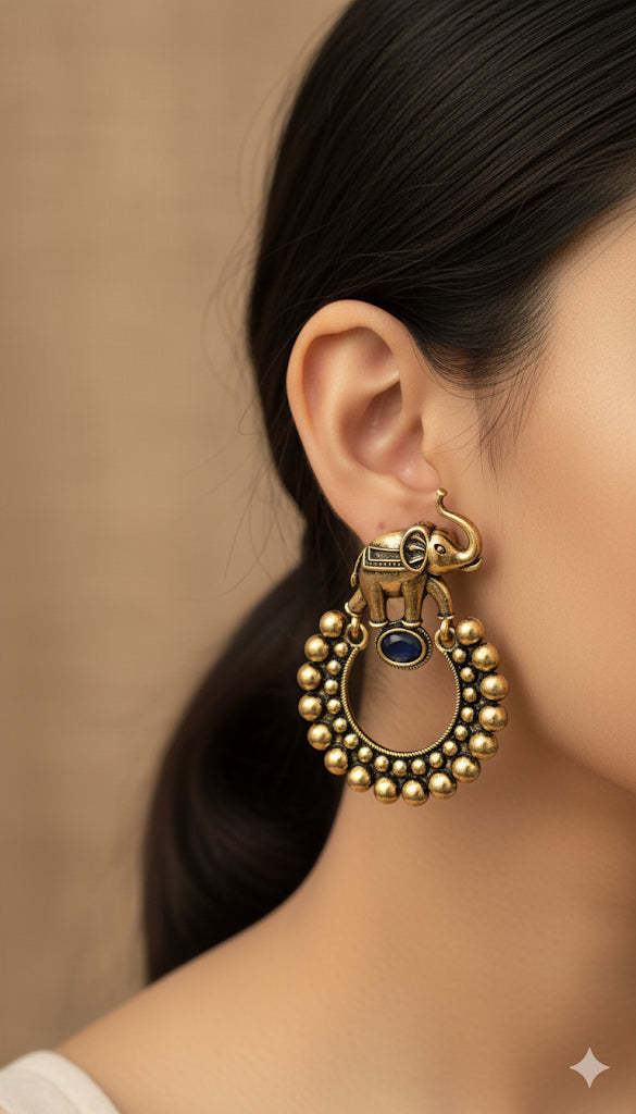 Gorgeous Designer Elephant Earring Set - Blue