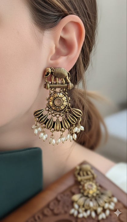 Gorgeous Designer Elephant Hangings Set - Blush Pink Stone with Rice pearls