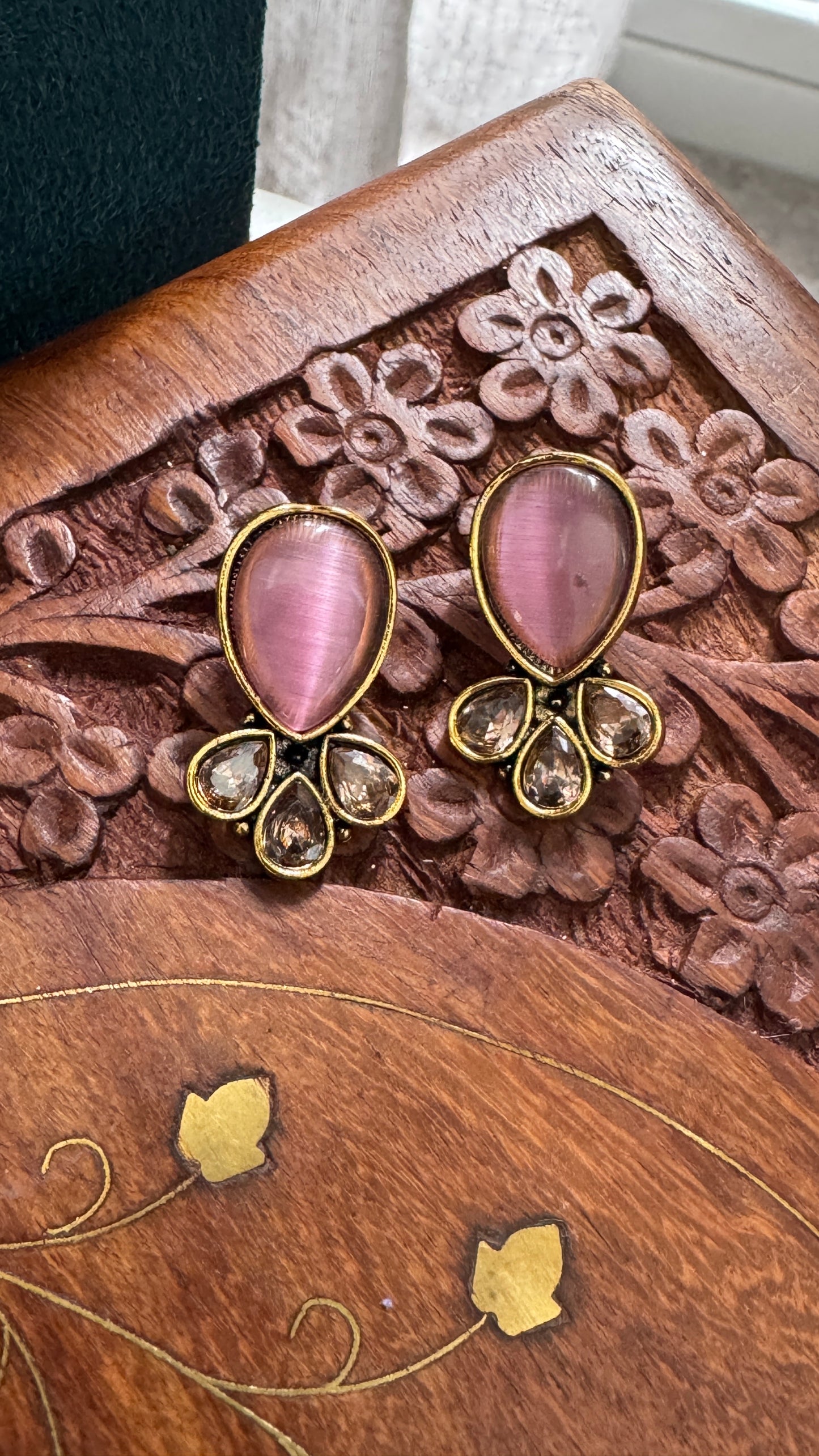 Antique Black Gold Finish Stud with Blush Pink Stud