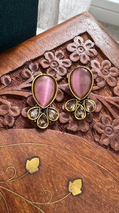 Antique Black Gold Finish Stud with Blush Pink Stud