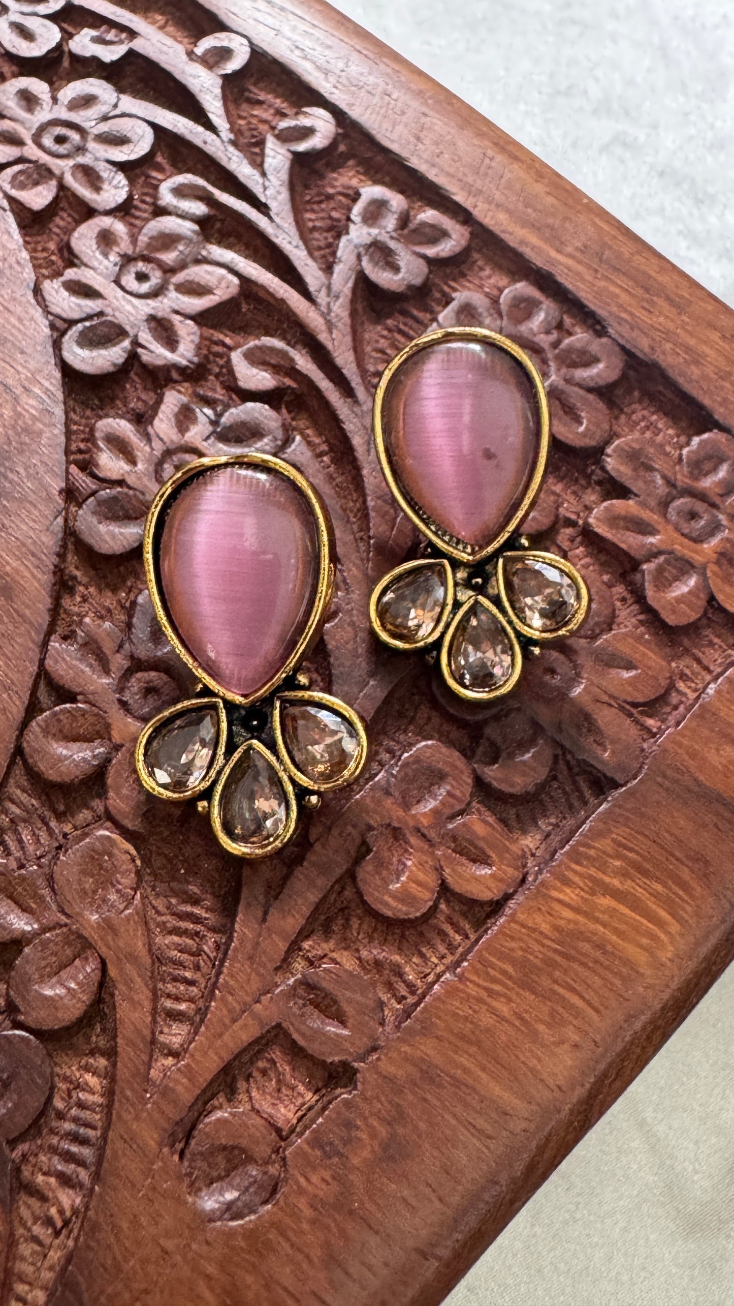 Antique Black Gold Finish Stud with Blush Pink Stud