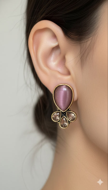 Antique Black Gold Finish Stud with Blush Pink Stud