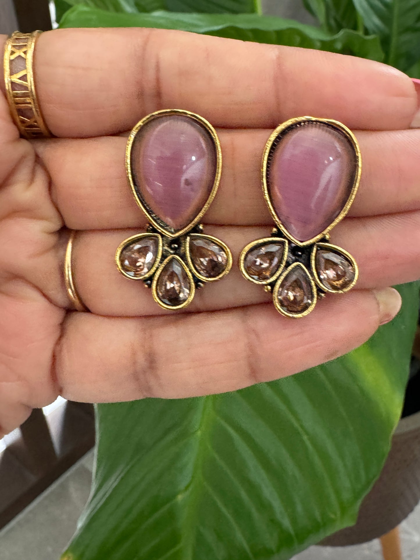 Antique Black Gold Finish Stud with Blush Pink Stud