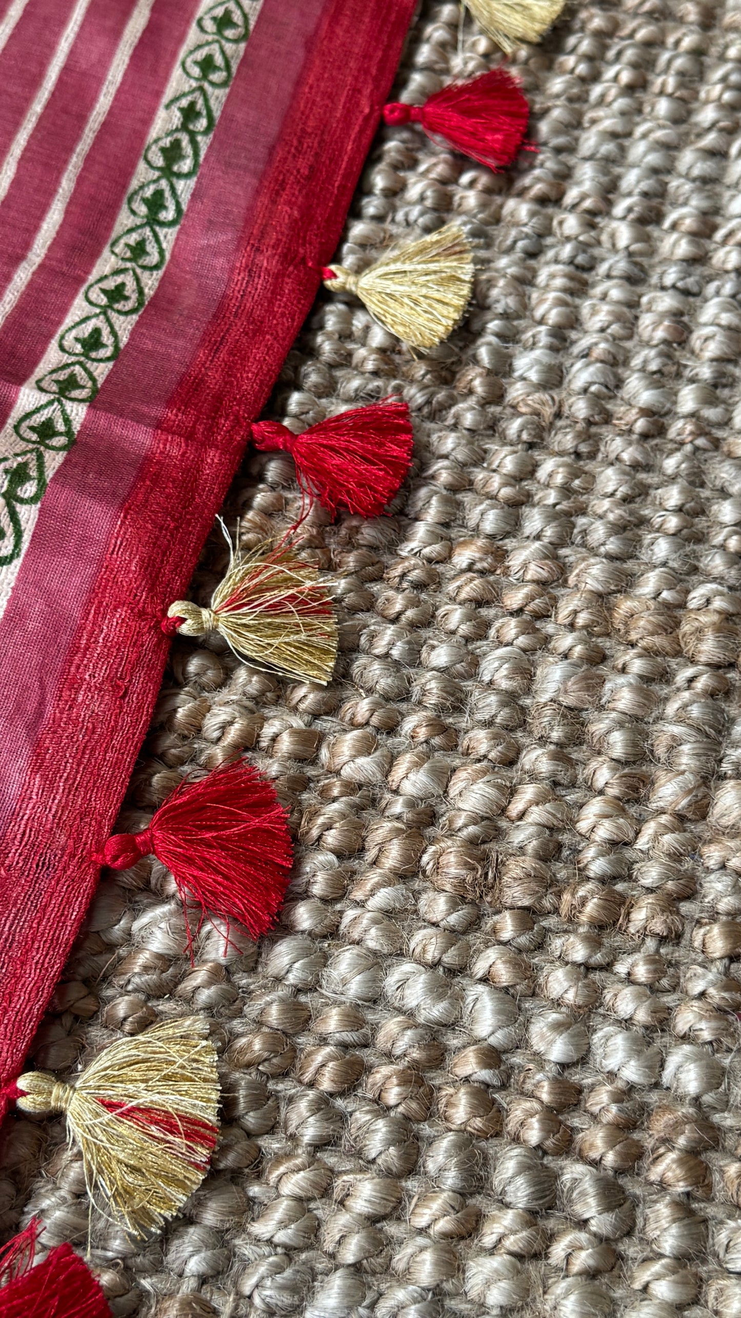 Pure Handloom Giccha Tussar Silk Saree – Multicolour Block Print