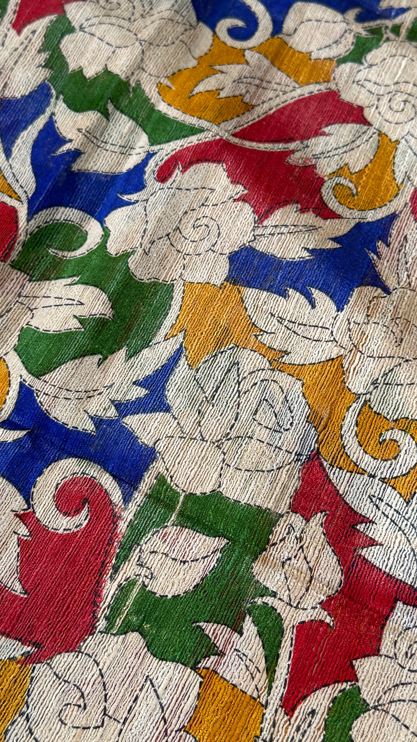 Pure Handloom Giccha Tussar Silk Saree – Multicolour Block Print