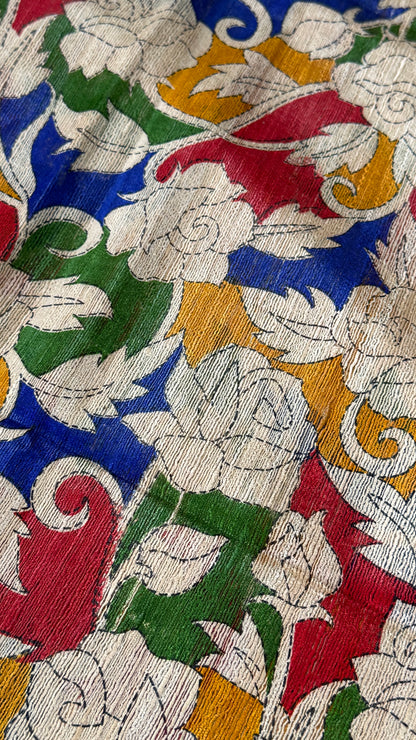 Pure Handloom Giccha Tussar Silk Saree – Multicolour Block Print