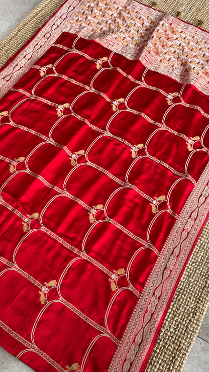 Pure Mashru Satin Silk Banarasi Saree in Crimson Red