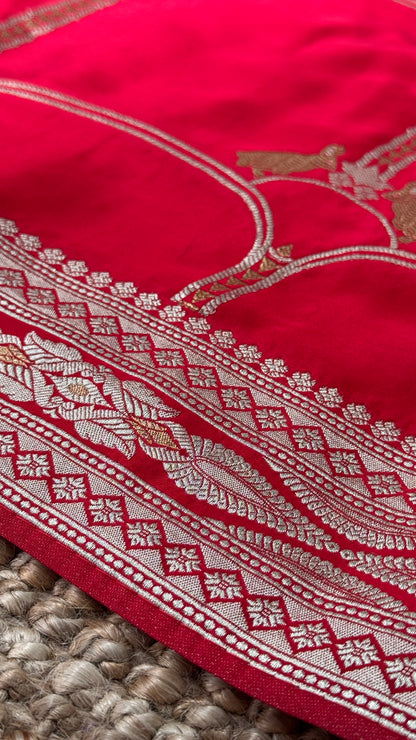 Pure Mashru Satin Silk Banarasi Saree in Crimson Red