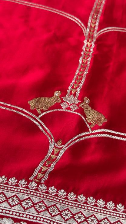Pure Mashru Satin Silk Banarasi Saree in Crimson Red