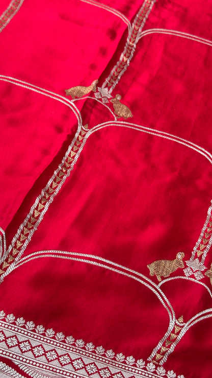 Pure Mashru Satin Silk Banarasi Saree in Crimson Red