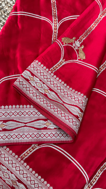 Pure Mashru Satin Silk Banarasi Saree in Crimson Red