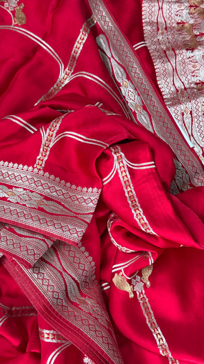 Pure Mashru Satin Silk Banarasi Saree in Crimson Red