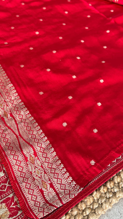 Pure Mashru Satin Silk Banarasi Saree in Crimson Red
