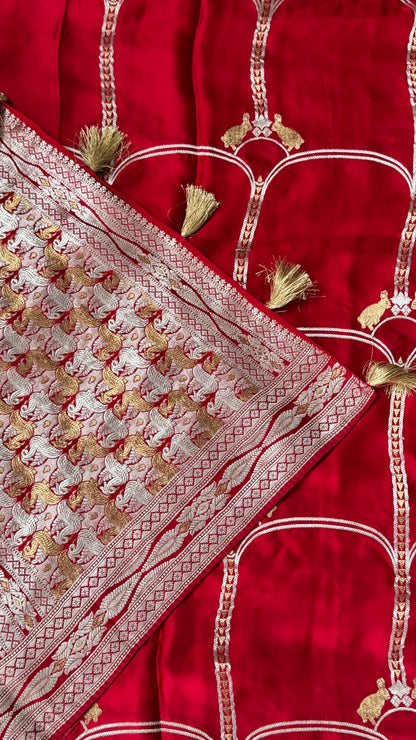 Pure Mashru Satin Silk Banarasi Saree in Crimson Red