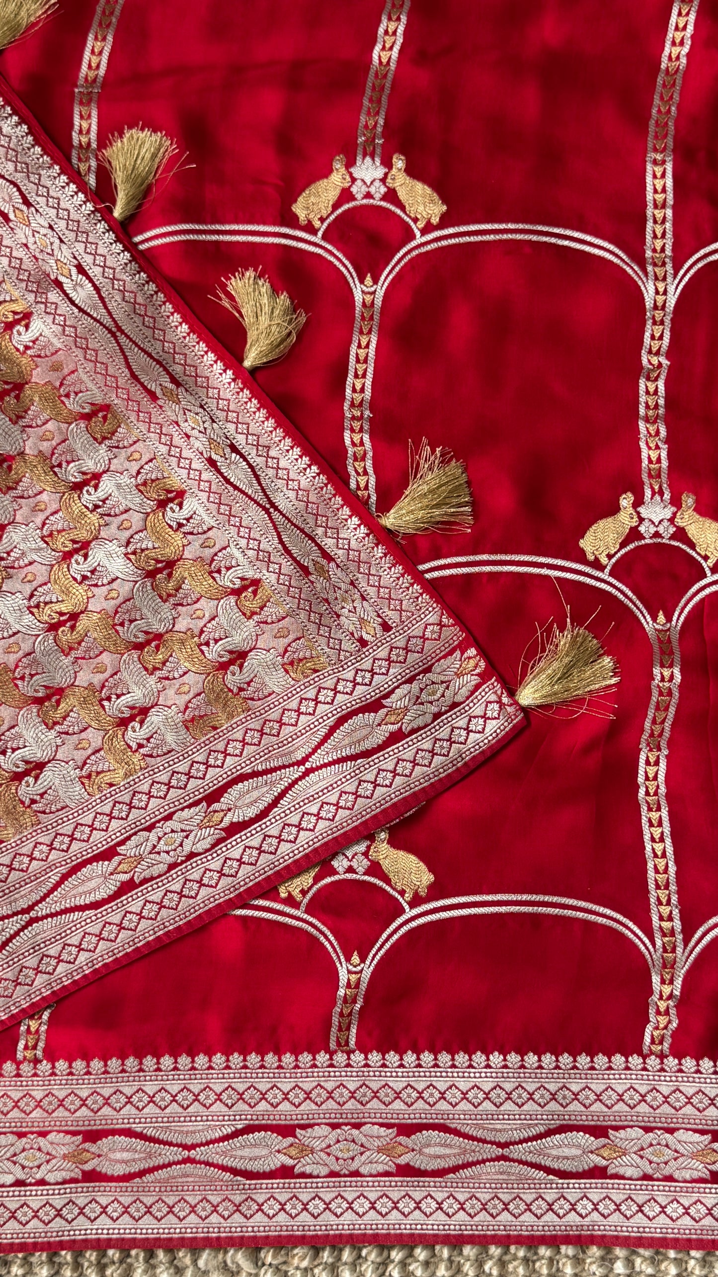 Pure Mashru Satin Silk Banarasi Saree in Crimson Red
