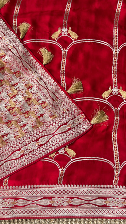 Pure Mashru Satin Silk Banarasi Saree in Crimson Red