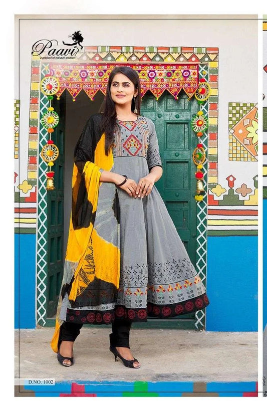 Grey Ankle-Length Cotton Anarkali suit