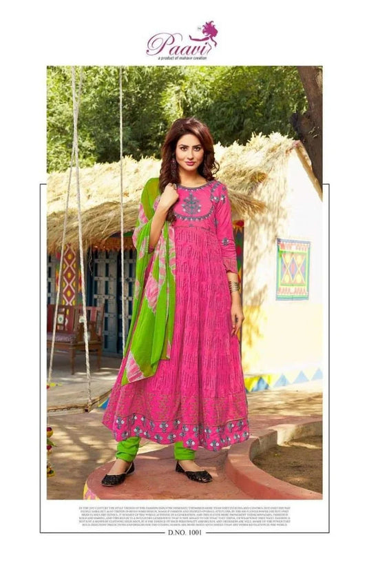 Pink Ankle-Length Cotton Anarkali suit
