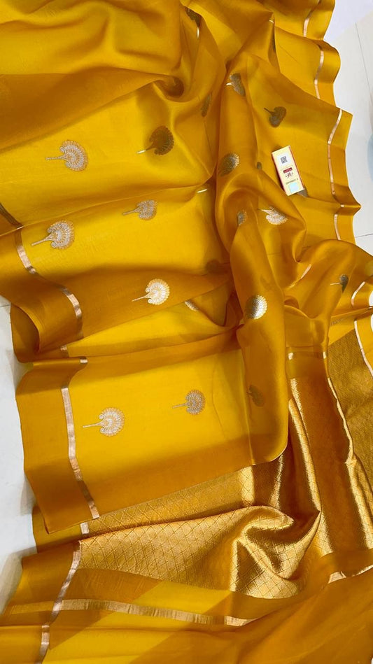 Kora Banaras Organza Pure Silk Saree - Yellow