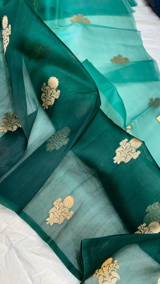 Kora Organza Half N Half Colour Saree - Ambre