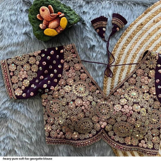 GEORGETTE BEAUTIFUL HANDWORK BLOUSE - Wine