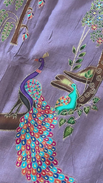 A Kashmiri Pashmina Banarasi Handwoven Storytelling Sarees on Munga Silk - Purple