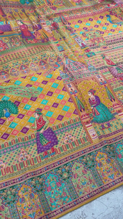 A Kashmiri Pashmina Banarasi Handwoven Storytelling Sarees - Yellow