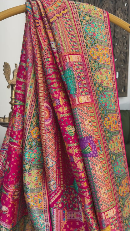 A Kashmiri Pashmina Banarasi Handwoven Storytelling Sarees - Pink
