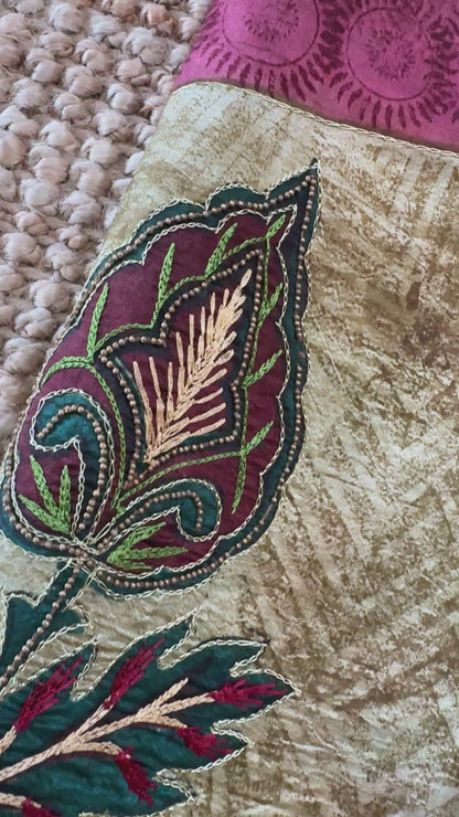 Mulberry silk saree – Batik prints with Handwork - Green