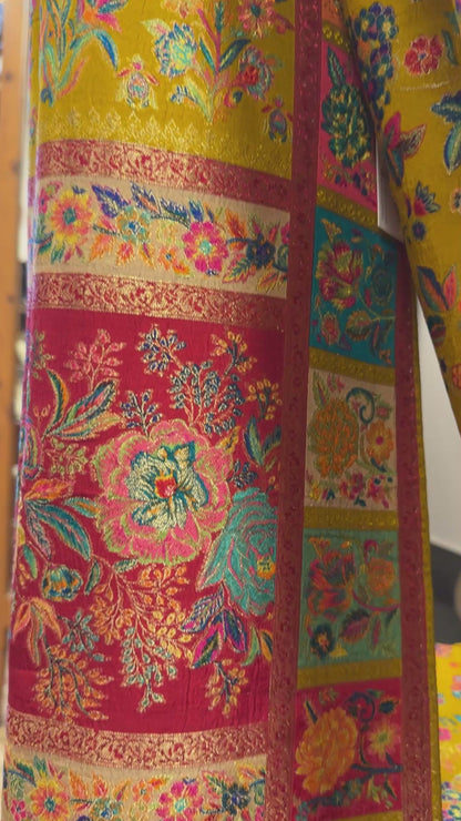 A Kashmiri Pashmina Banarasi Handwoven Storytelling Sarees - Mustard