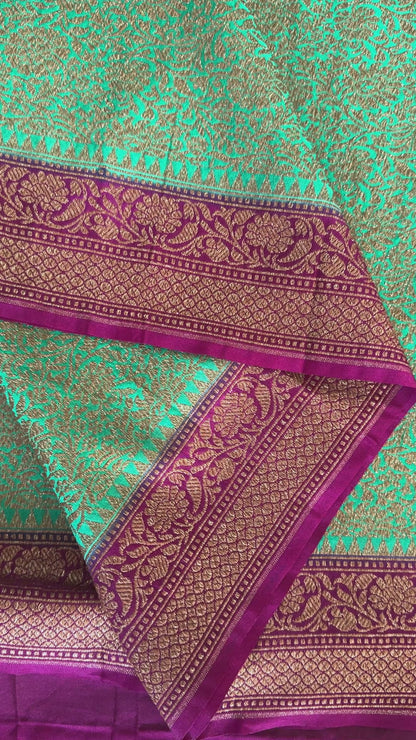 Raw Banarasi Handloom – Rama green with Wine