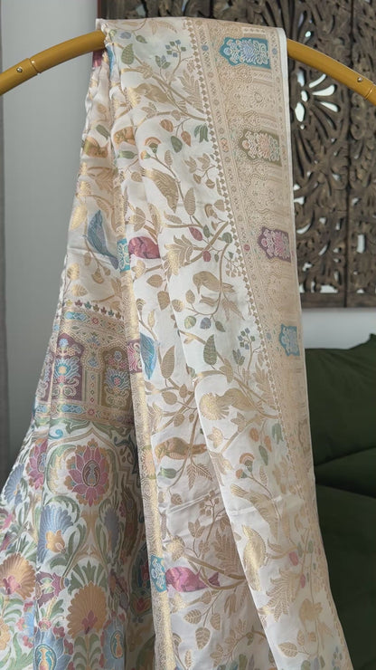 Soft Silk Banarasi Sarees with Meenakari Detailing - Half White