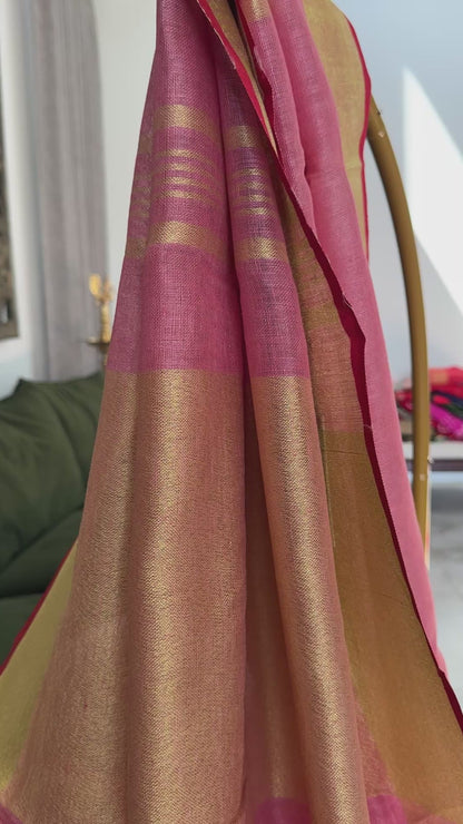 Pure Linen Saree - Pink