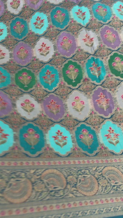 Pure Mashru Satin Silk Banarasi Saree – Kanchi Australia’s Exclusive – Teal